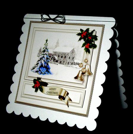 Christmas Snowscene with Holly Spray 6in x 6in Decoupage by Dianne Jackson