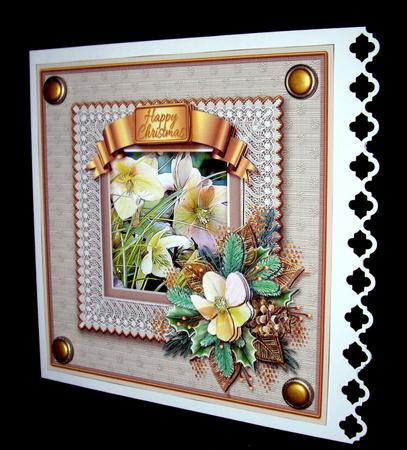 Christmas Roses in a Lace Frame 8in x 8in Decoupage by Dianne Jackson