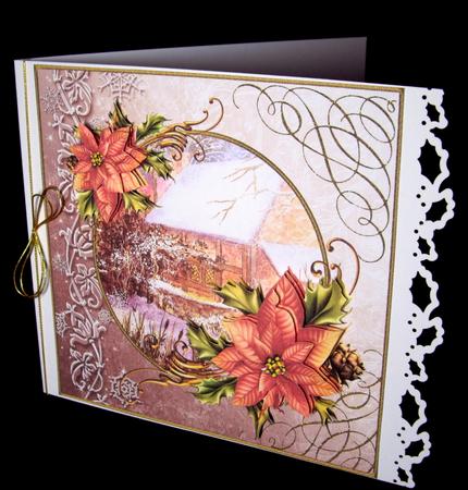 Christmas Cottage Scene with Poinsettias by Dianne Jackson
