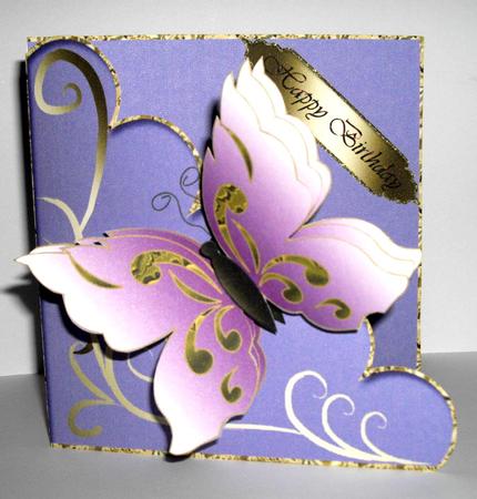 Pastel Purple Butterfly on Scalloped Edge Cut & Fold Card by Dianne Jackson