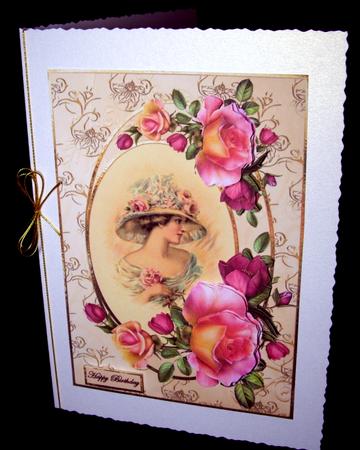 Vintage Lady with Pink Rose Decoupage by Dianne Jackson