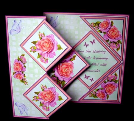 Fold Back Pop-up - Peach and Lilac Roses by Dianne Jackson