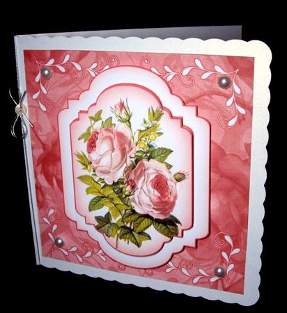 Pink Roses 1 Large Fancy Stand Up Card N Envelope Kit by Dianne Jackson