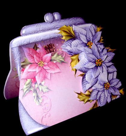 Handbag Shape Card Christmas Lila Poinsettia by Dianne Jackson