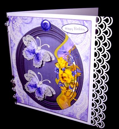 Purple Butterflies and Yellow Roses with Pyramid Layers by Dianne Jackson