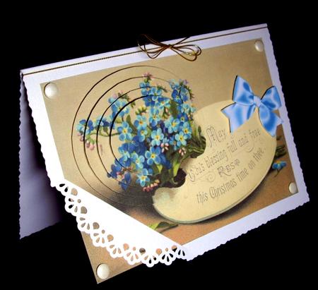 Pretty Blue Flowers on Vintage Christmas Plaque by Dianne Jackson