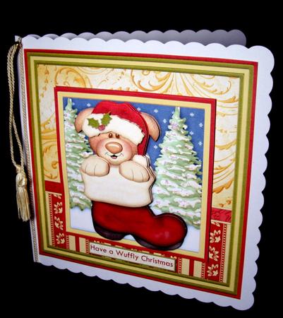 Pup in Santa Boot Christmas Card Mini Kit & Decoupage by Dianne Jackson