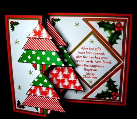 Fold Back Pop-up - Red Patchwork Trees by Dianne Jackson
