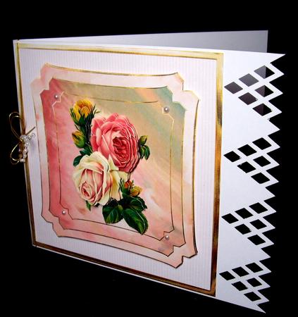 Two Pink Rose Card Front with Decoupage by Dianne Jackson