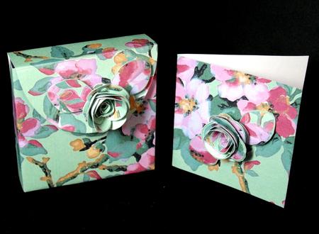 Mint Col Blossom Rolled Rose 3in Favour/gift Box N' Card by Dianne Jackson