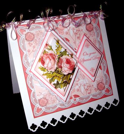 Pink Roses Special Day 7in Double Diamond Topper by Dianne Jackson