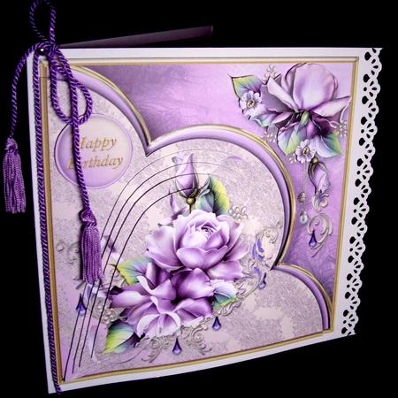 Lilac Roses Teardrop Pyramid Card Mini Kit by Dianne Jackson