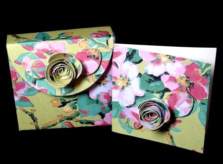 Olive Col Blossom Rolled Rose 3in Favour/gift Box N' Card by Dianne Jackson