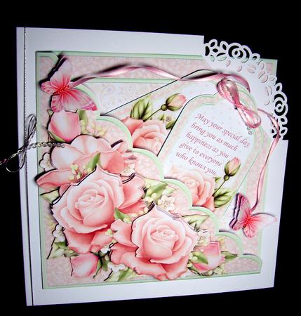 Square Scallop Pocket Pink Roses Mini Kit & Decoupage by Dianne Jackson