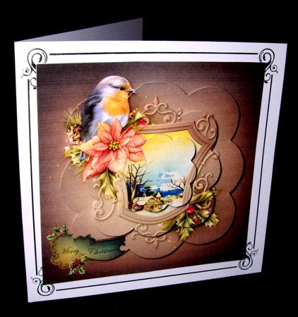 Christmas Robin and Vintage Scene Scalloped Pyramid by Dianne Jackson