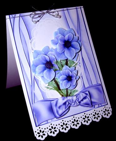 Beautiful Cornflower Blue & Lilac Flowers with Bow A4 by Dianne Jackson