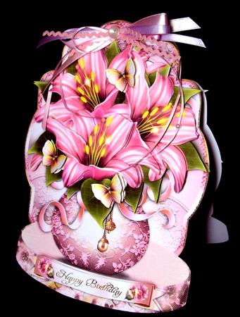 Romantic Rose Lilies in Vase with Lace by Dianne Jackson