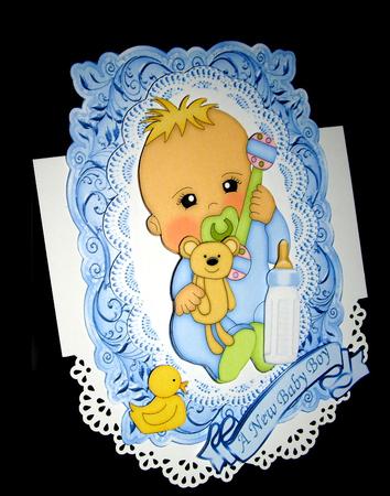Baby Boy with His Bottle on Card, Lace & Topper by Dianne Jackson