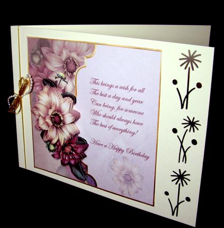 Dahlias Floral Card with Verse and Decoupage by Dianne Jackson