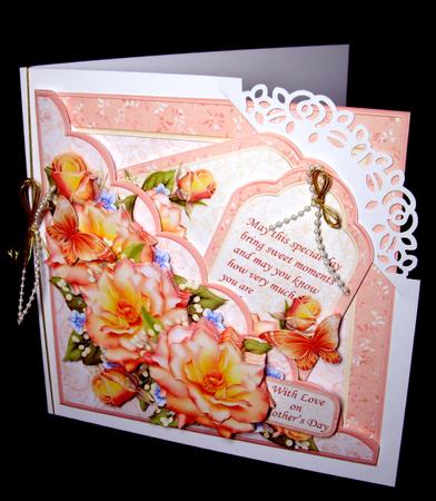 Square Scallop Pocket Peach Roses Mini Kit & Decoupage by Dianne Jackson