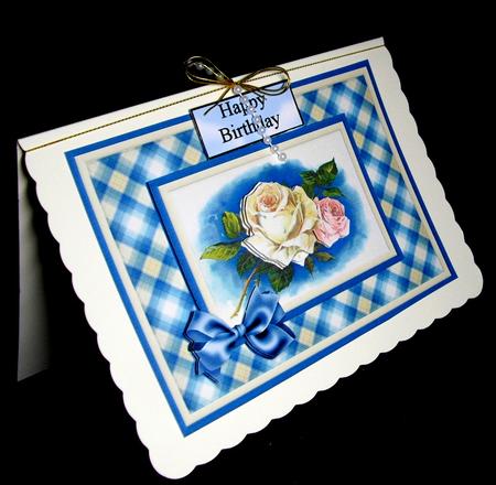 Cream Roses on Blue Quick Card by Dianne Jackson