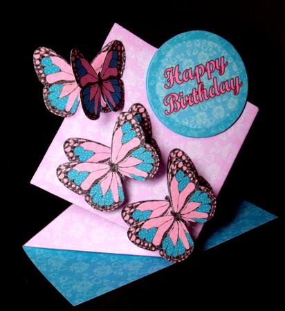 Butterflies and Lace Diamond Top Spring Card Pink and Green by Dianne Jackson