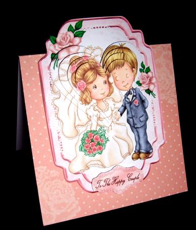 Lovely Wedding Couple with Roses, Lace, Heart Pyramids by Dianne Jackson