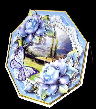 Beautiful Octagonal Card with Blue Roses by Dianne Jackson