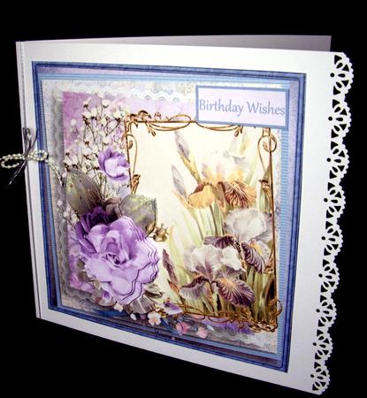 Iris and Rose Card with Decoupage and Sentiment Tags by Dianne Jackson
