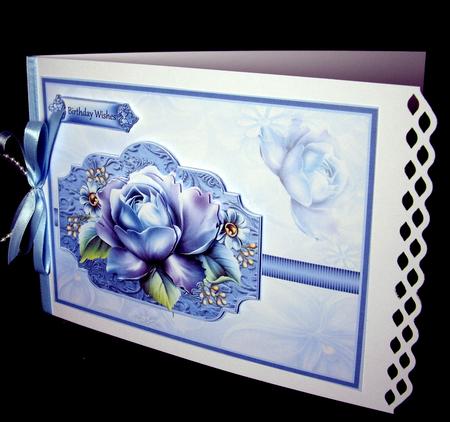 Blue China Rose Card with Decoupage by Dianne Jackson