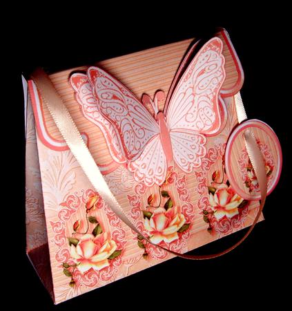 Handbag Gift Box Peach Cameo Roses with Butterfly by Dianne Jackson