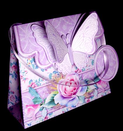 Handbag Gift Box Pink and Lilac Roses with Butterfly by Dianne Jackson