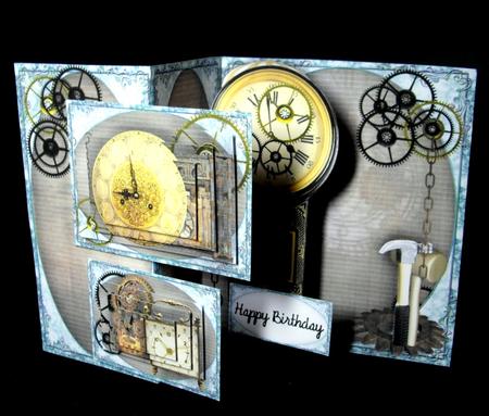 Clocks and Gears Tri Fold Male Card by Dianne Jackson