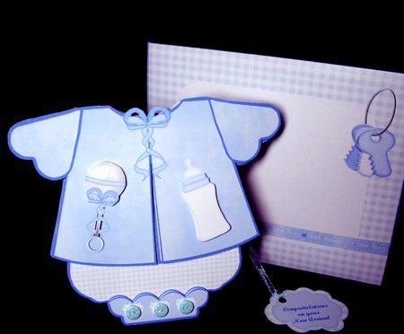 Blue Baby Boy Romper Suit Card Kit by Dianne Jackson
