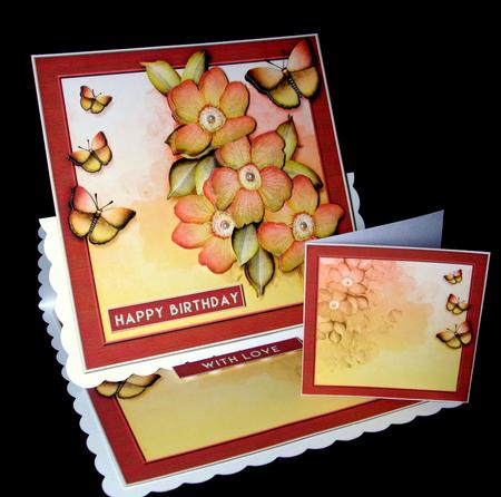 Cardtopper with Digital Painted Flowers Red 251 by Dianne Jackson