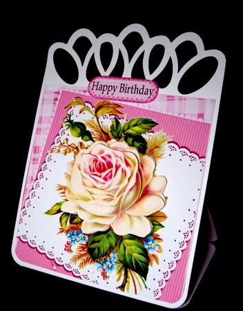 Pink Vintage Rose on Check and Lace 8x8 by Dianne Jackson