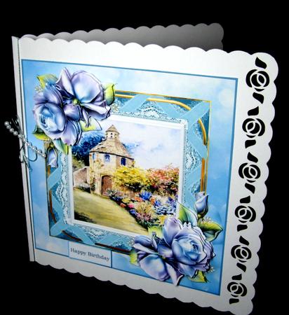 Blue Rose and Doves 7x7 Card with Decoupage by Dianne Jackson