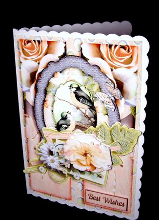 A5 Cardtopper Soft Creme Peach Green Flowers 335 by Dianne Jackson