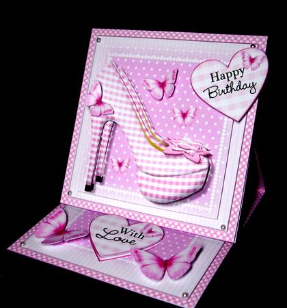 Pink Gingham Shoes Easel Card by Dianne Jackson