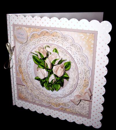 Cream Rosebuds on Scalloped Panel Large Card Front by Dianne Jackson