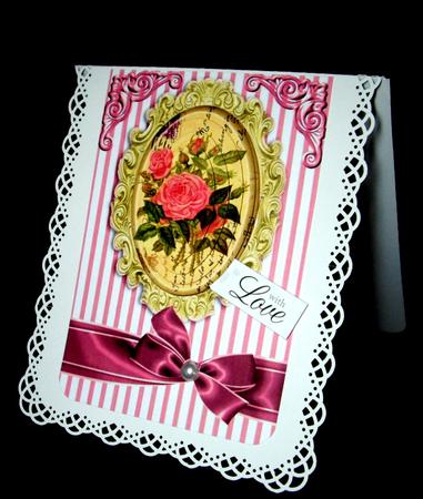 Pretty Pink Roses on a Script, with a Pink Bow Oval Pyramids by Dianne Jackson