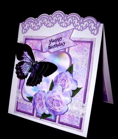 Purple Butterfly and Roses Square Card by Dianne Jackson