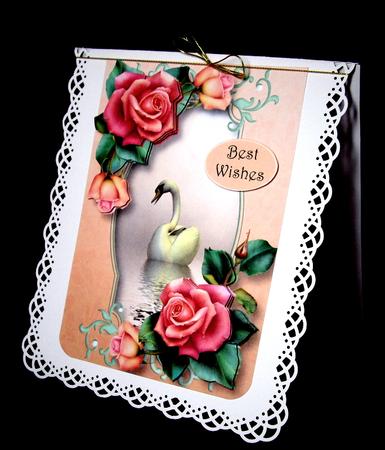 Beautiful Swan with Pink & Peach Roses A5 by Dianne Jackson