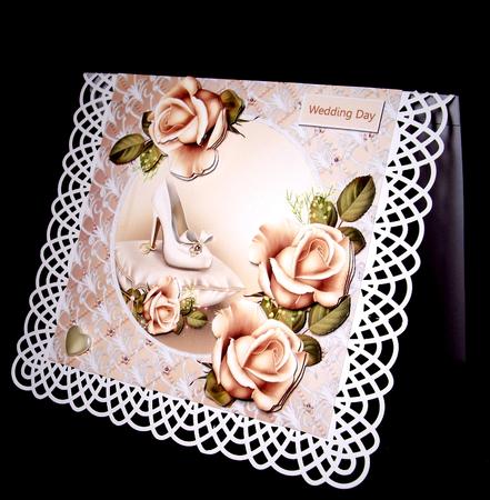 Wedding Shoe and Rings Card with Rose Decoupage by Dianne Jackson