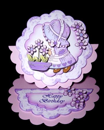 Lilac Bonnet Girl Scalloped Easel Card Kit by Dianne Jackson