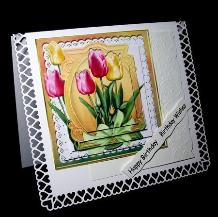 Pretty Tulips on Lace with Bow Pyramids by Dianne Jackson
