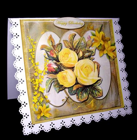Vintage Yellow Roses Golden Card Front by Dianne Jackson