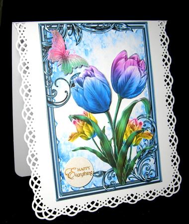Pretty Painted Rainbow Tulips with Butterfly by Dianne Jackson