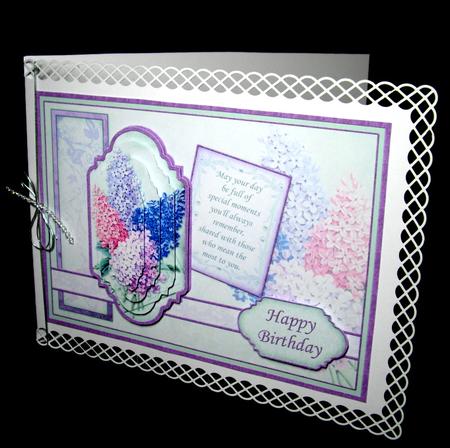 Vintage Lilacs Birthday Card Topper & Pyramage by Dianne Jackson