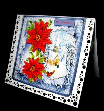 Red Poinsettia Vintage Christmas 7x7 Card by Dianne Jackson